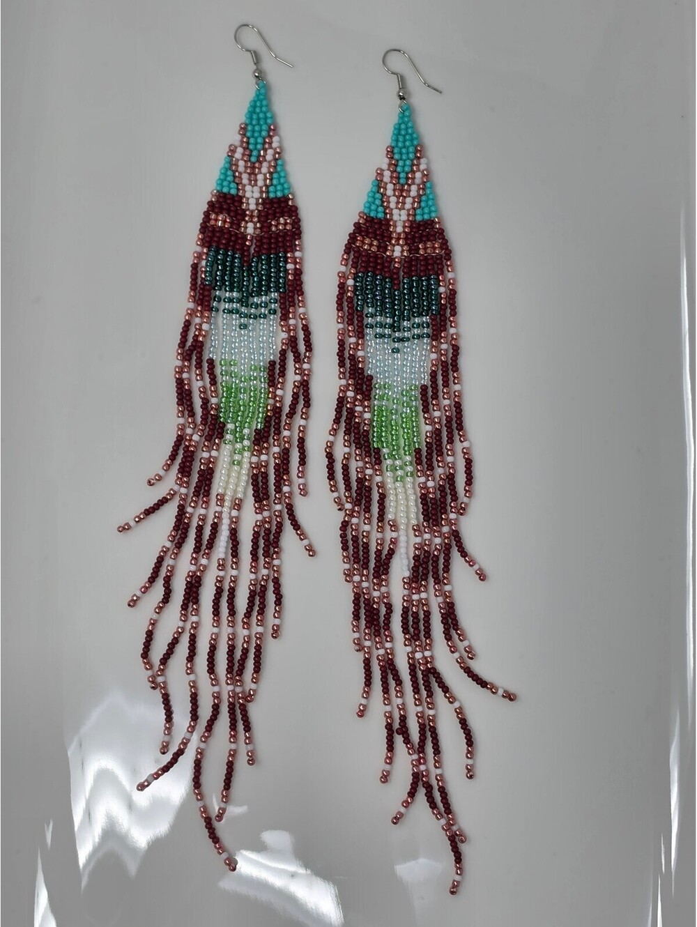 Wind Whispers Long Beaded Fringe Earrings Native Style